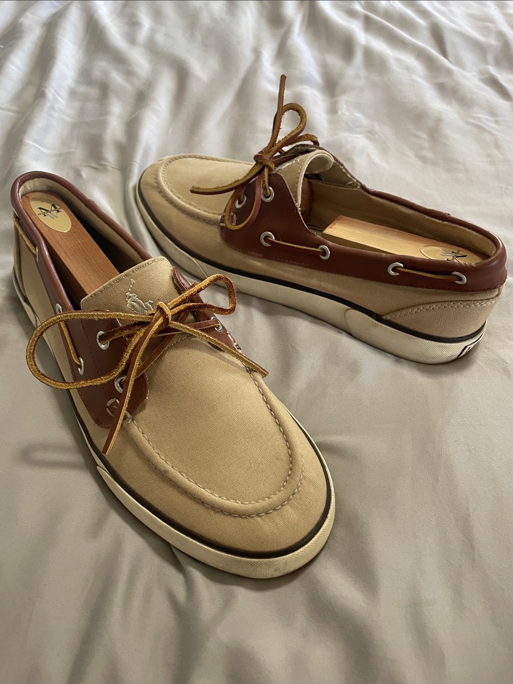 Polo Ralph Lauren Mansheim Canvas Boat Shoe | Size 11D | Tan & Brown Leather